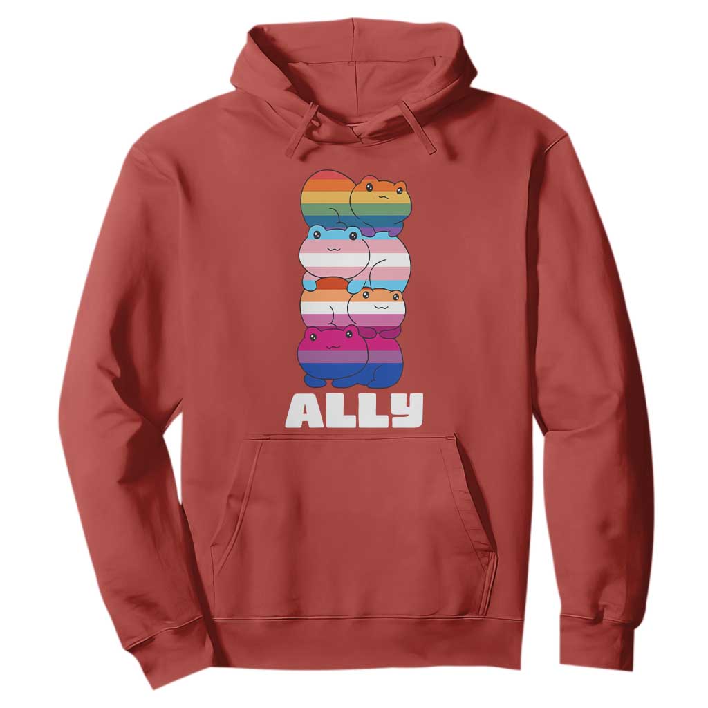 Colorful LGBTQ+ Ally Frogs Stack Hoodie Kawaii Gay Pride Support