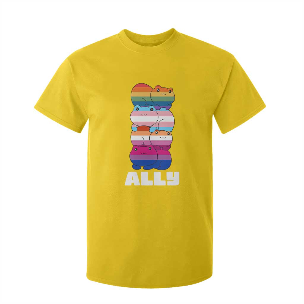 Colorful LGBTQ+ Ally Frogs Stack T Shirt For Kid Kawaii Gay Pride Support