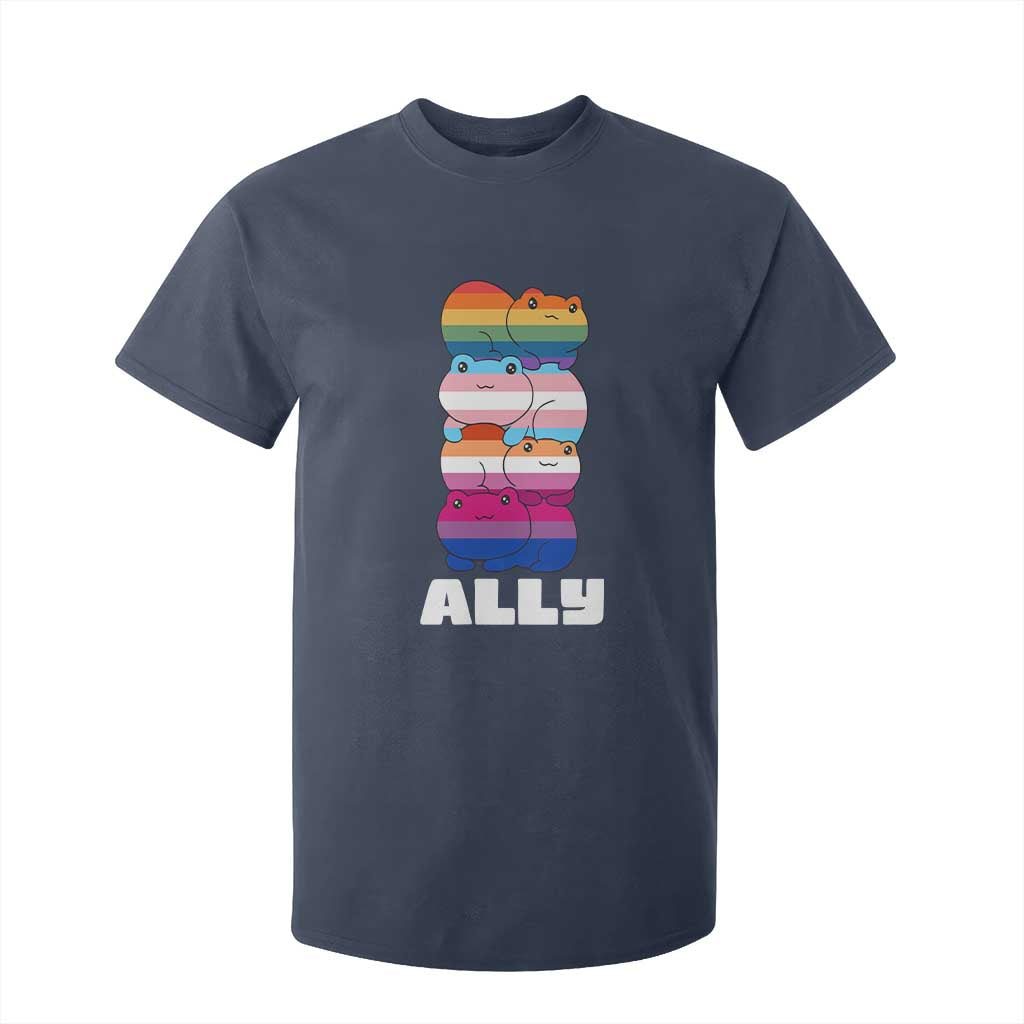 Colorful LGBTQ+ Ally Frogs Stack T Shirt For Kid Kawaii Gay Pride Support