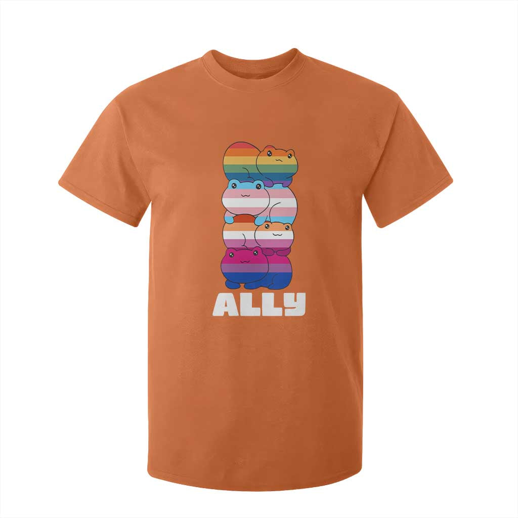 Colorful LGBTQ+ Ally Frogs Stack T Shirt For Kid Kawaii Gay Pride Support