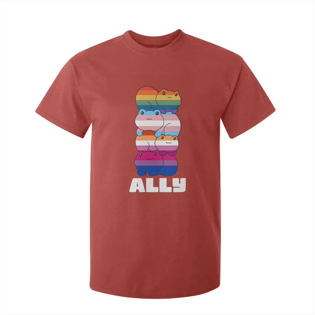 Colorful LGBTQ+ Ally Frogs Stack T Shirt For Kid Kawaii Gay Pride Support