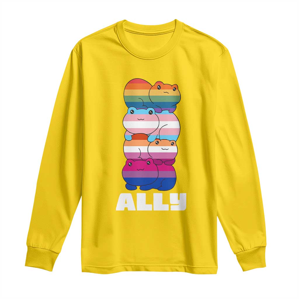Colorful LGBTQ+ Ally Frogs Stack Long Sleeve Shirt Kawaii Gay Pride Support