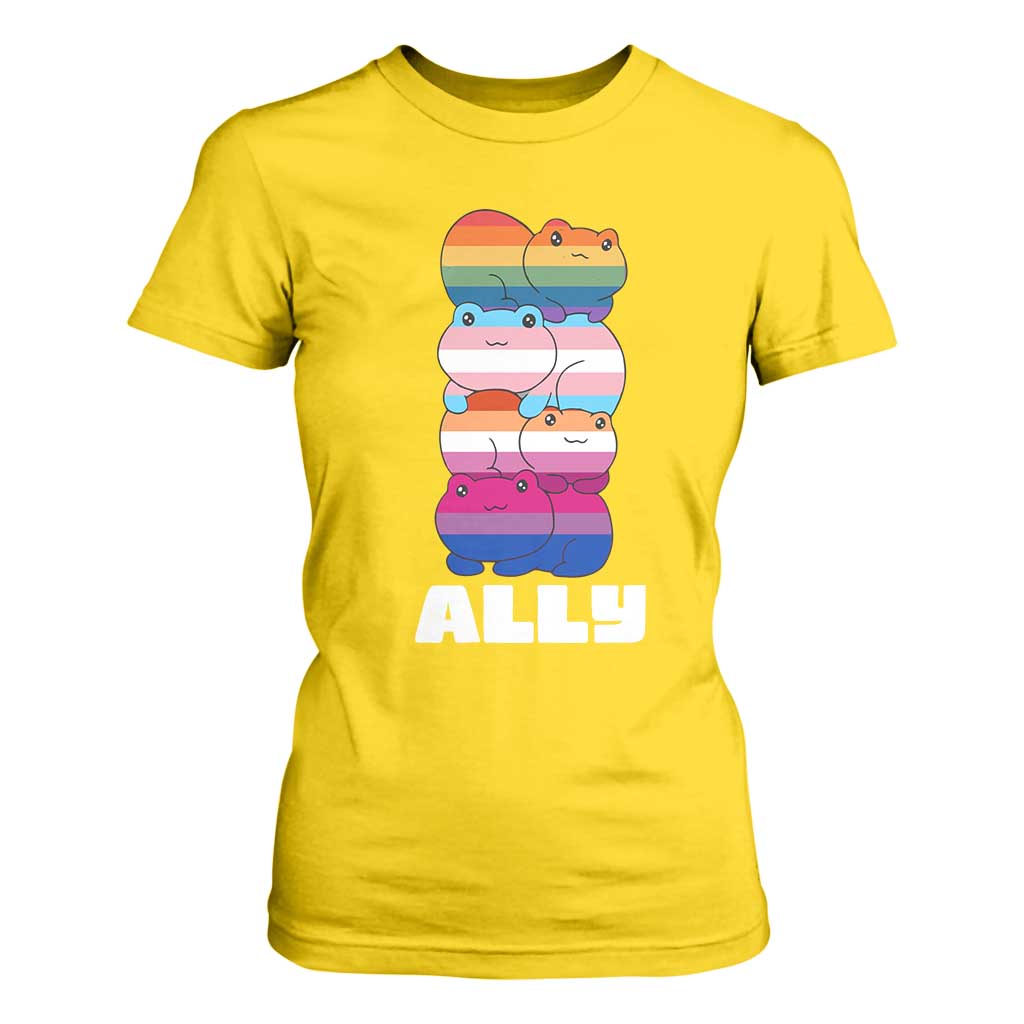 Colorful LGBTQ+ Ally Frogs Stack T Shirt For Women Kawaii Gay Pride Support