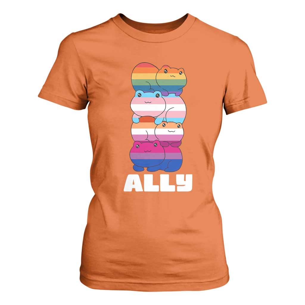 Colorful LGBTQ+ Ally Frogs Stack T Shirt For Women Kawaii Gay Pride Support
