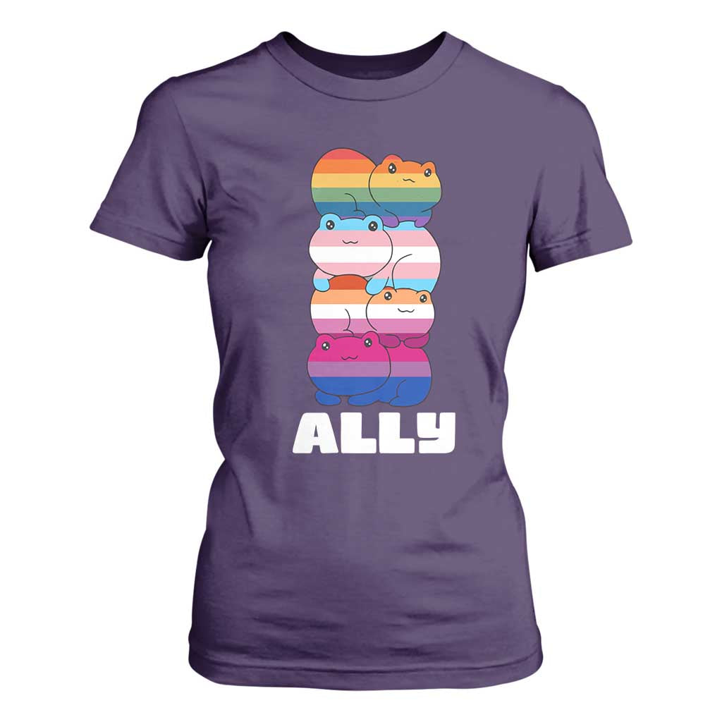 Colorful LGBTQ+ Ally Frogs Stack T Shirt For Women Kawaii Gay Pride Support