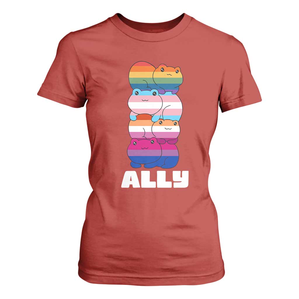 Colorful LGBTQ+ Ally Frogs Stack T Shirt For Women Kawaii Gay Pride Support