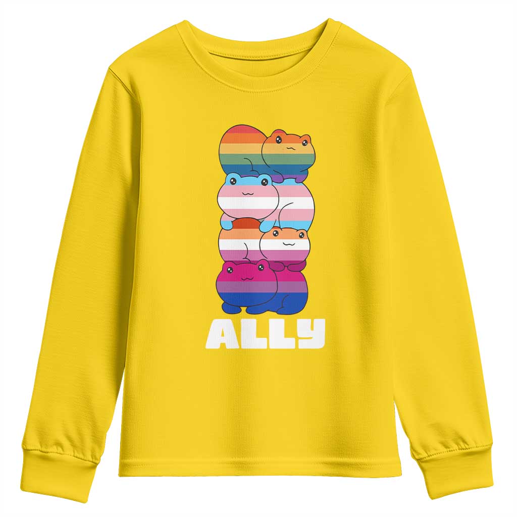 Colorful LGBTQ+ Ally Frogs Stack Youth Sweatshirt Kawaii Gay Pride Support