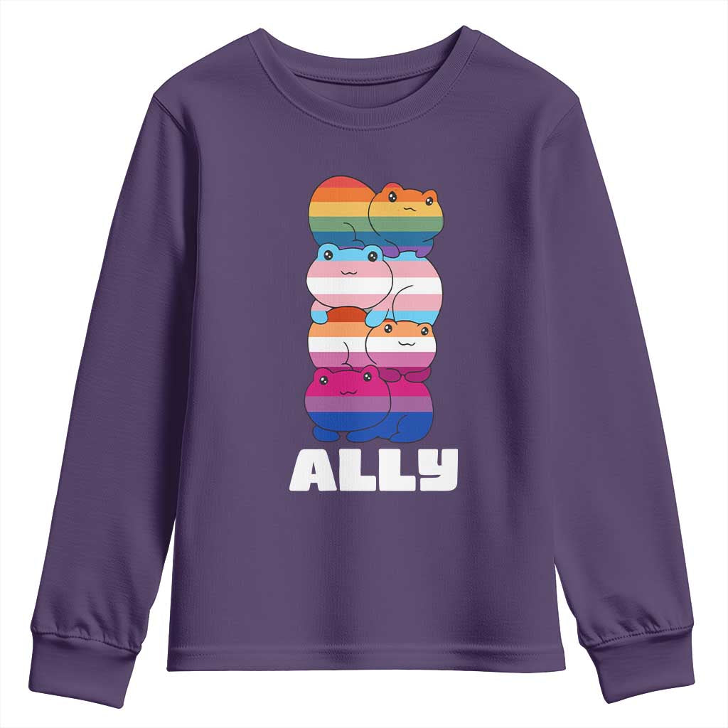 Colorful LGBTQ+ Ally Frogs Stack Youth Sweatshirt Kawaii Gay Pride Support