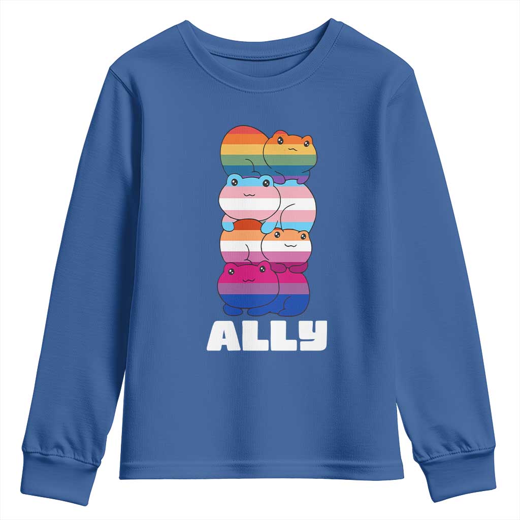 Colorful LGBTQ+ Ally Frogs Stack Youth Sweatshirt Kawaii Gay Pride Support