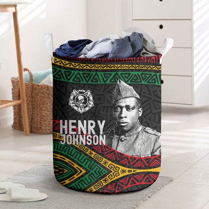 Henry Johnson Black History Month Laundry Basket Pan African Colors Tribal Geometric Pattern