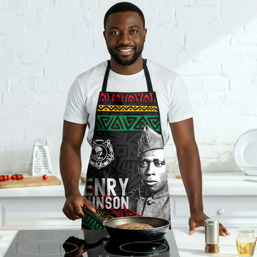 Henry Johnson Black History Month Apron Pan African Colors Tribal Geometric Pattern