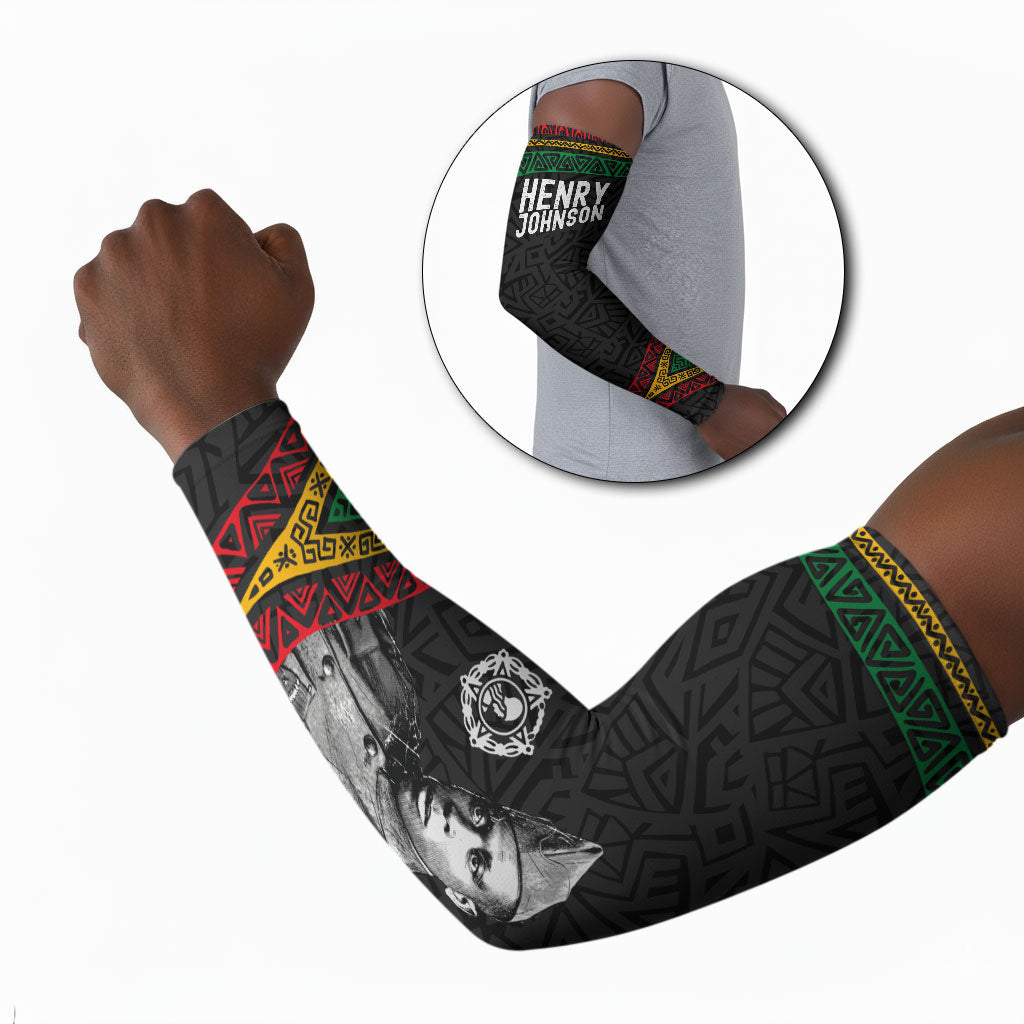 Henry Johnson Black History Month Arm Sleeves Pan African Colors Tribal Geometric Pattern