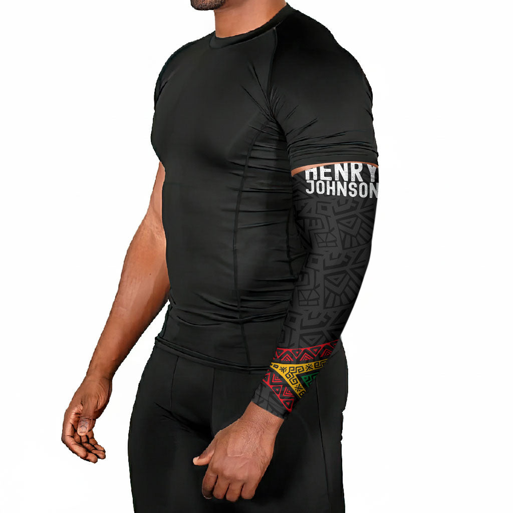 Henry Johnson Black History Month Arm Sleeves Pan African Colors Tribal Geometric Pattern