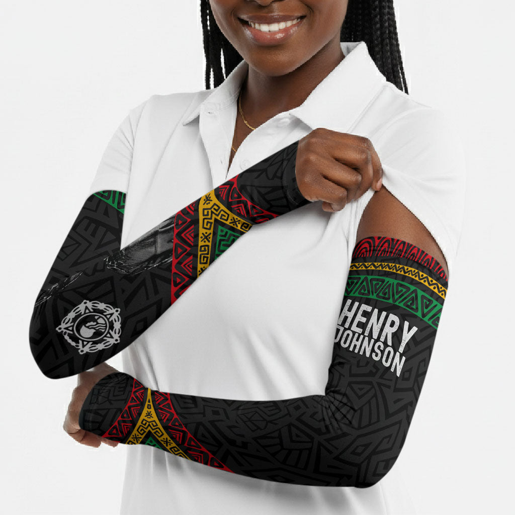 Henry Johnson Black History Month Arm Sleeves Pan African Colors Tribal Geometric Pattern