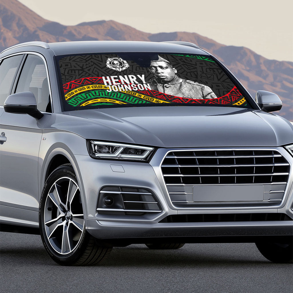 Henry Johnson Black History Month Auto Sun Shade Pan African Colors Tribal Geometric Pattern