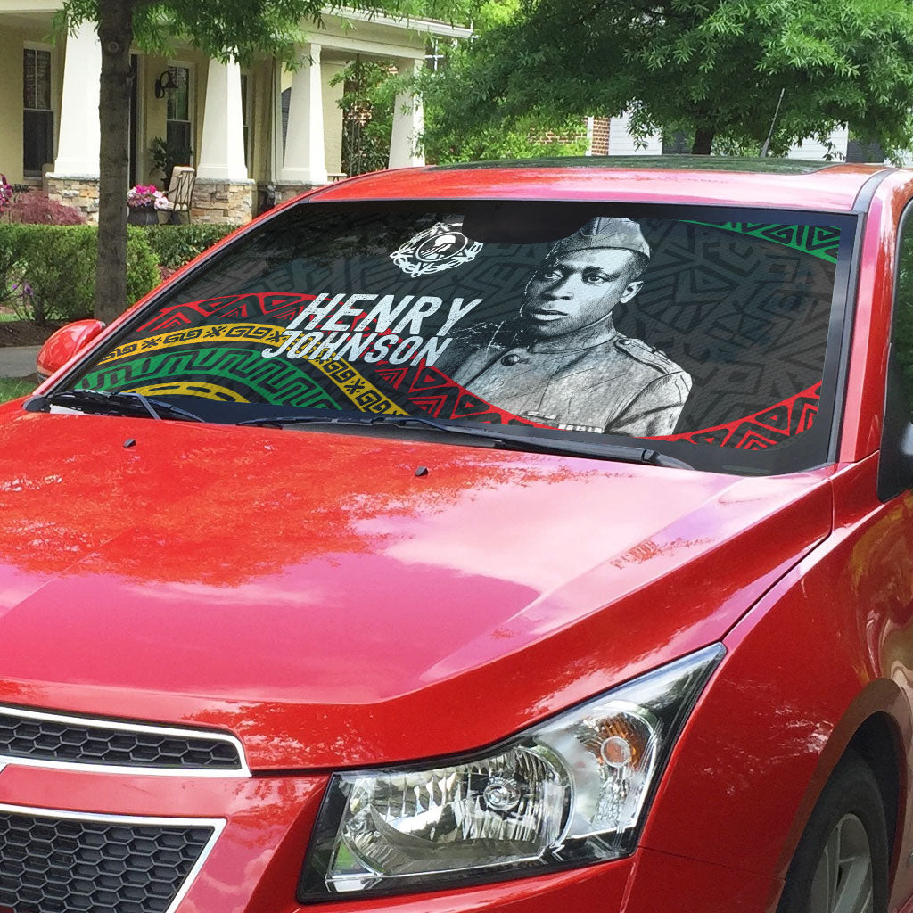 Henry Johnson Black History Month Auto Sun Shade Pan African Colors Tribal Geometric Pattern