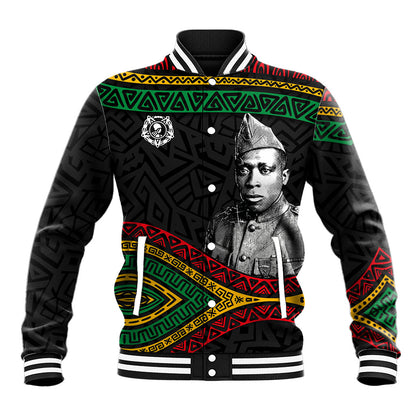 Henry Johnson Black History Month Baseball Jacket Pan African Colors Tribal Geometric Pattern