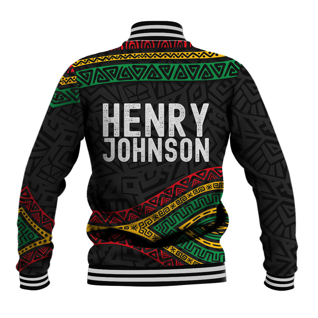 Henry Johnson Black History Month Baseball Jacket Pan African Colors Tribal Geometric Pattern