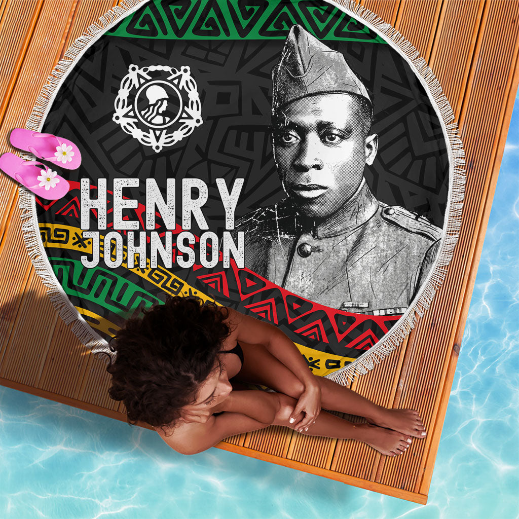 Henry Johnson Black History Month Beach Blanket Pan African Colors Tribal Geometric Pattern