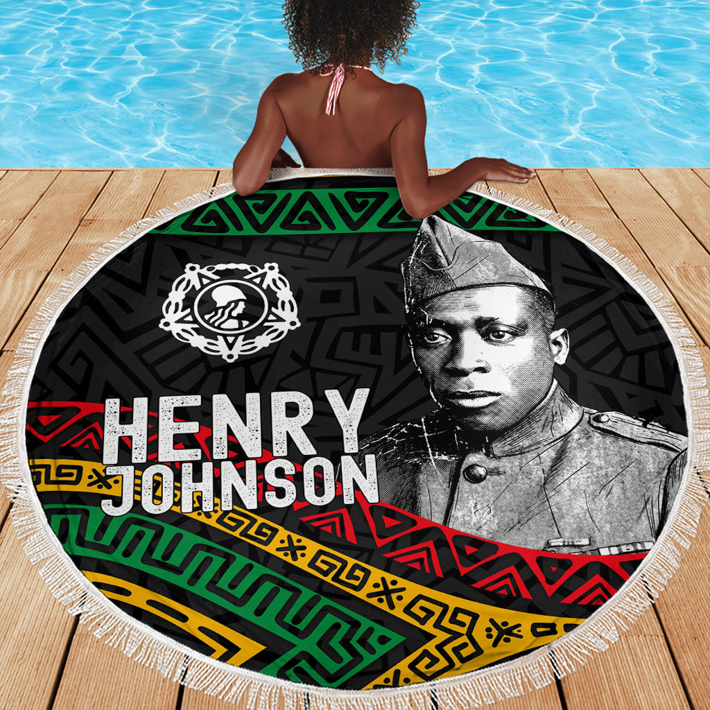 Henry Johnson Black History Month Beach Blanket Pan African Colors Tribal Geometric Pattern