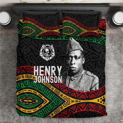 Henry Johnson Black History Month Bedding Set Pan African Colors Tribal Geometric Pattern