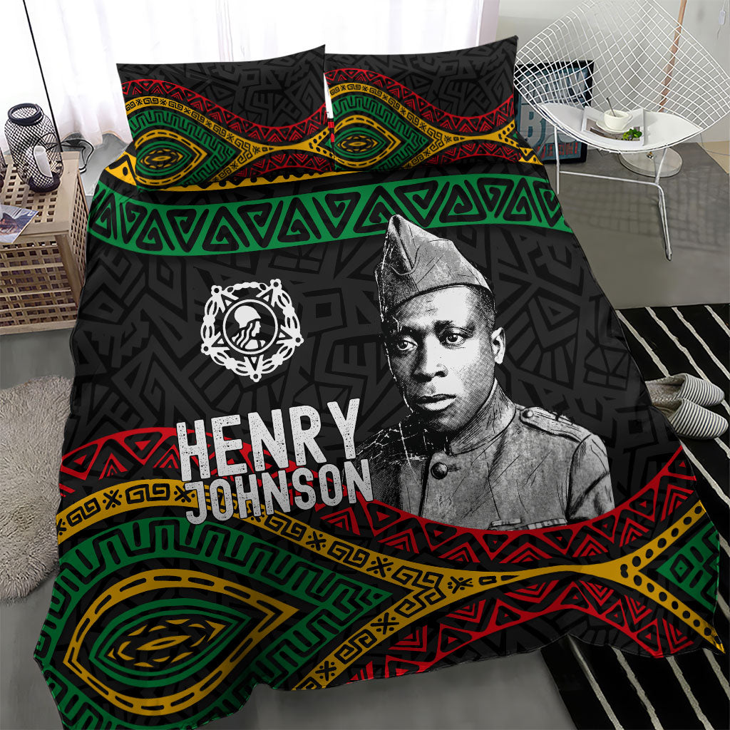 Henry Johnson Black History Month Bedding Set Pan African Colors Tribal Geometric Pattern