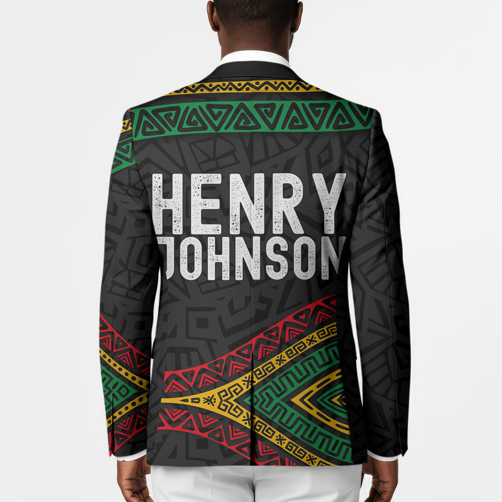 Henry Johnson Black History Month Blazer Pan African Colors Tribal Geometric Pattern