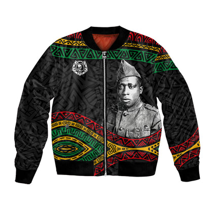 Henry Johnson Black History Month Bomber Jacket Pan African Colors Tribal Geometric Pattern