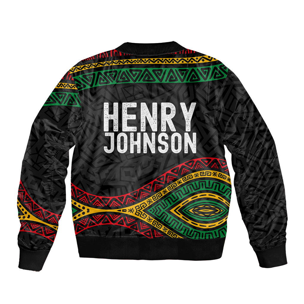 Henry Johnson Black History Month Bomber Jacket Pan African Colors Tribal Geometric Pattern