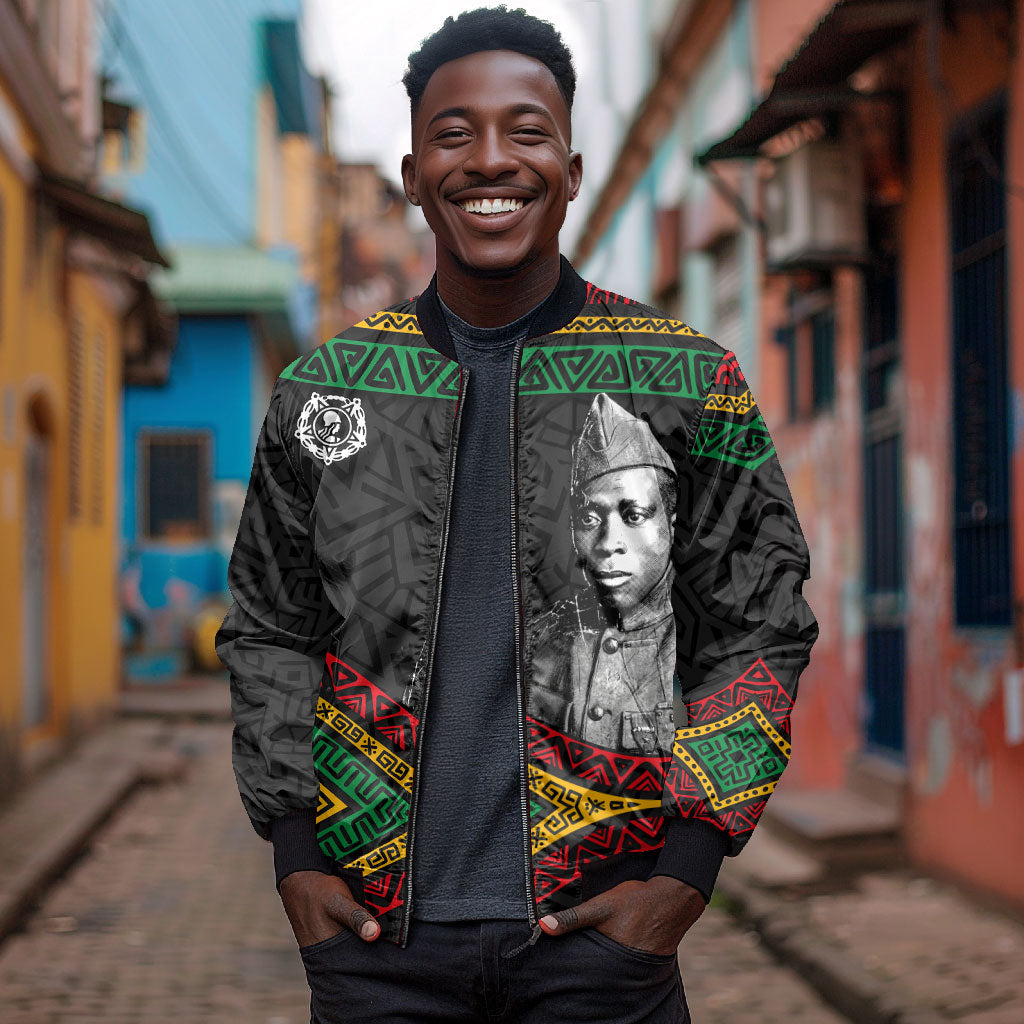 Henry Johnson Black History Month Bomber Jacket Pan African Colors Tribal Geometric Pattern