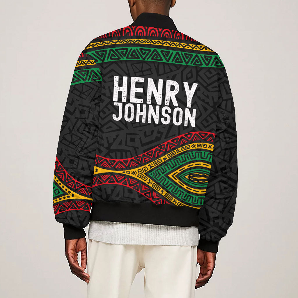 Henry Johnson Black History Month Bomber Jacket Pan African Colors Tribal Geometric Pattern
