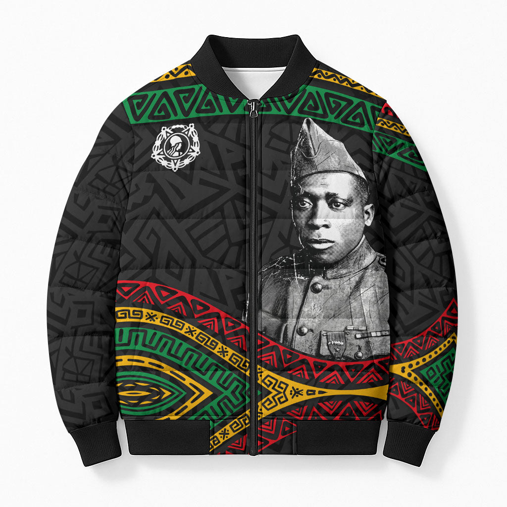 Henry Johnson Black History Month Bomber Puffer Jacket Pan African Colors Tribal Geometric Pattern