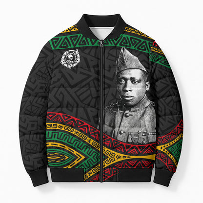 Henry Johnson Black History Month Bomber Puffer Jacket Pan African Colors Tribal Geometric Pattern