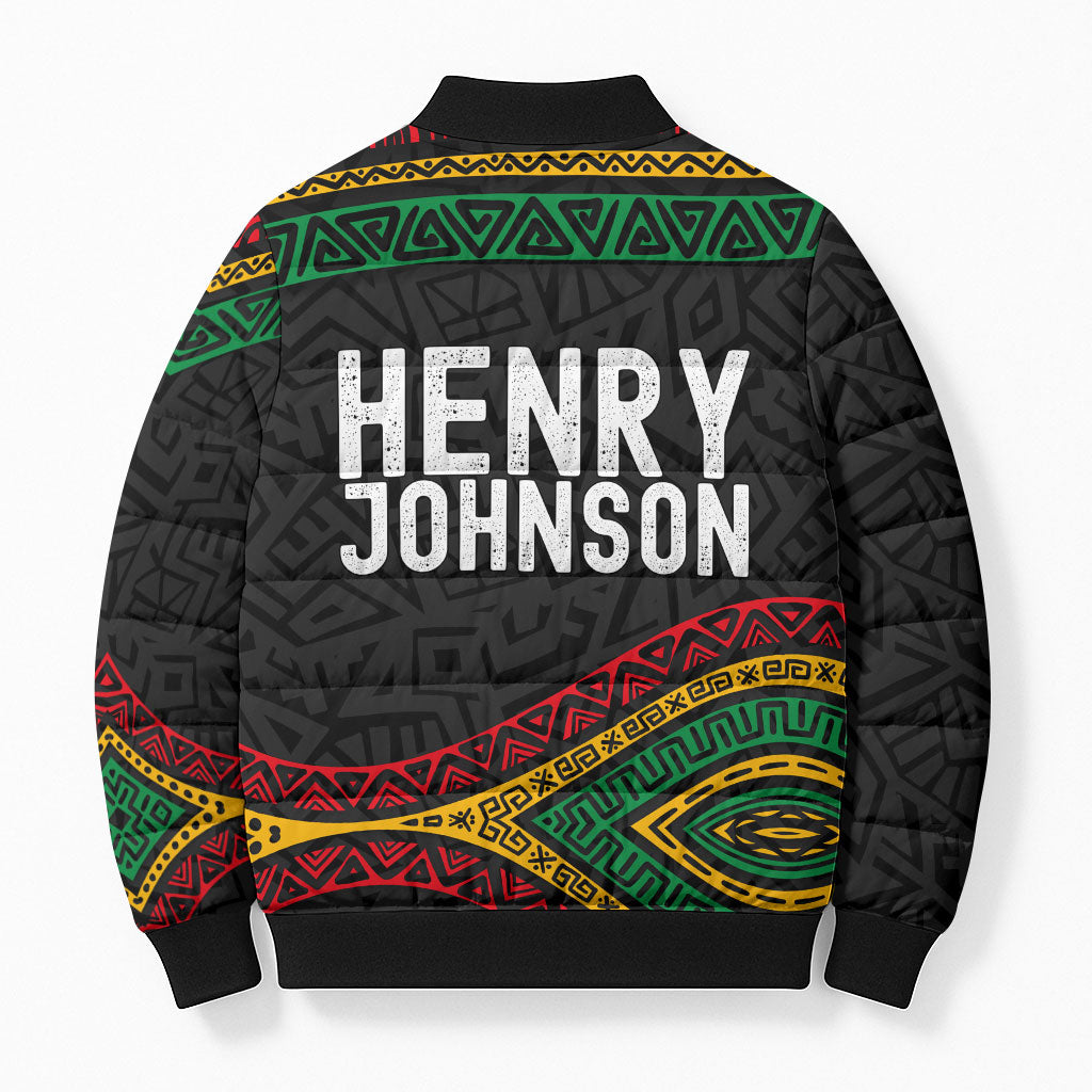 Henry Johnson Black History Month Bomber Puffer Jacket Pan African Colors Tribal Geometric Pattern