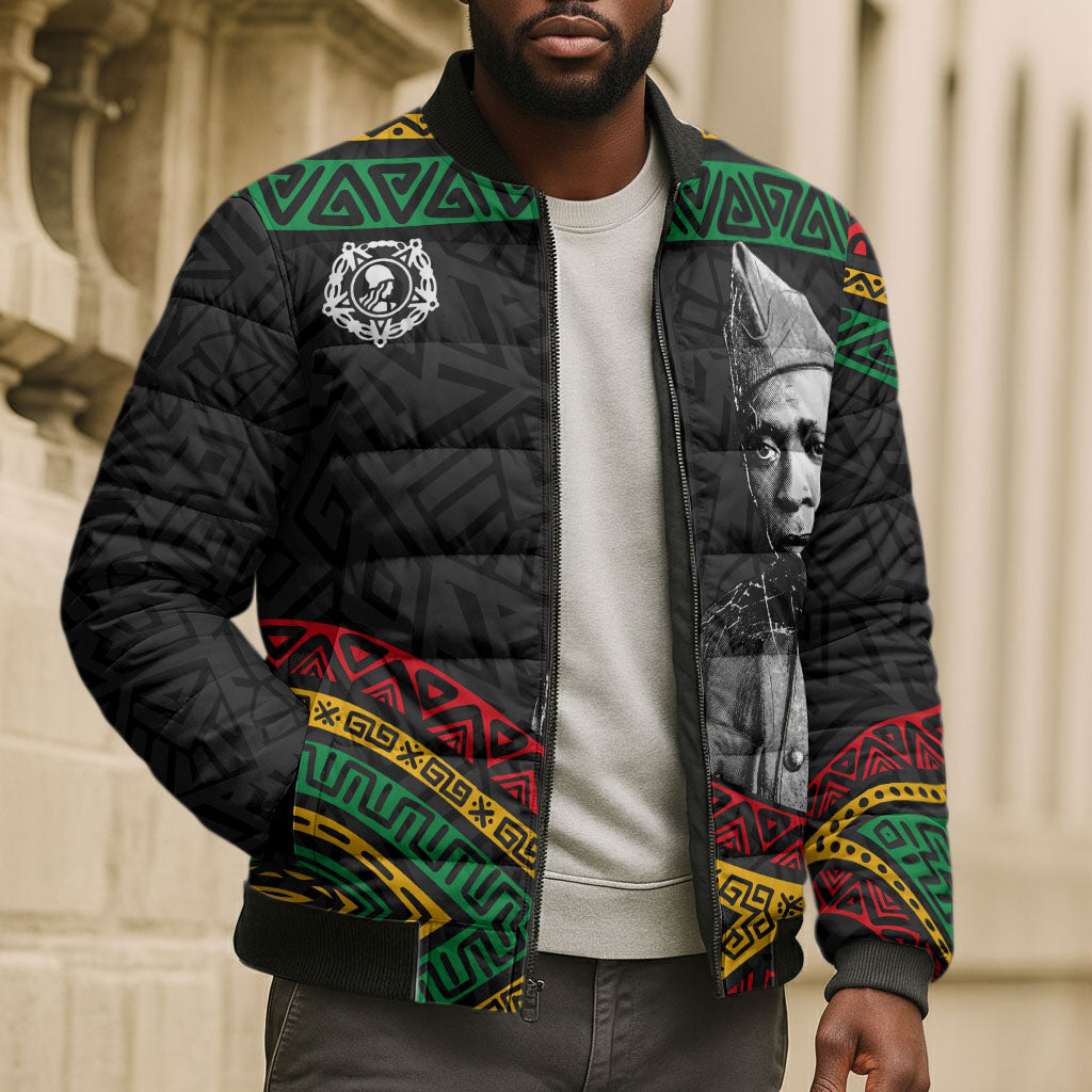 Henry Johnson Black History Month Bomber Puffer Jacket Pan African Colors Tribal Geometric Pattern