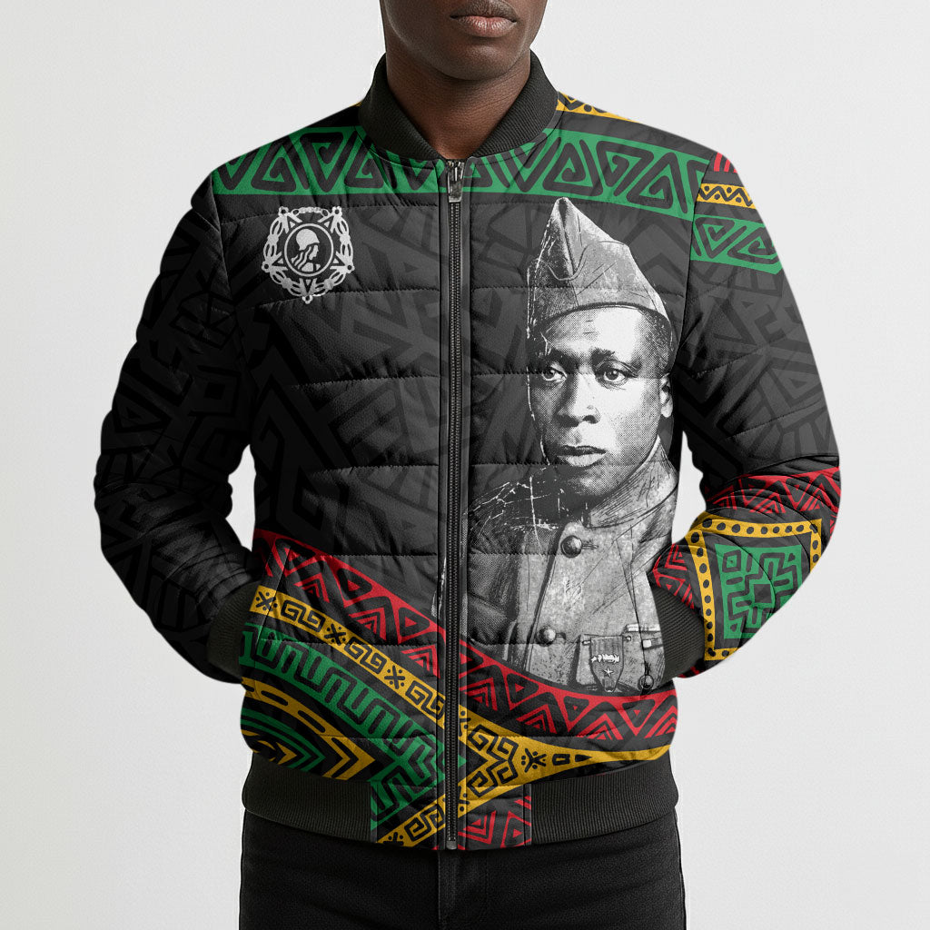 Henry Johnson Black History Month Bomber Puffer Jacket Pan African Colors Tribal Geometric Pattern