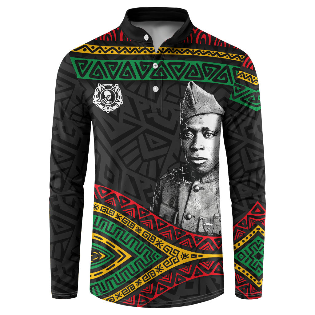 Henry Johnson Black History Month Button Sweatshirt Pan African Colors Tribal Geometric Pattern