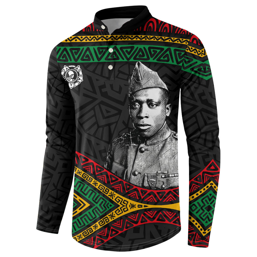 Henry Johnson Black History Month Button Sweatshirt Pan African Colors Tribal Geometric Pattern