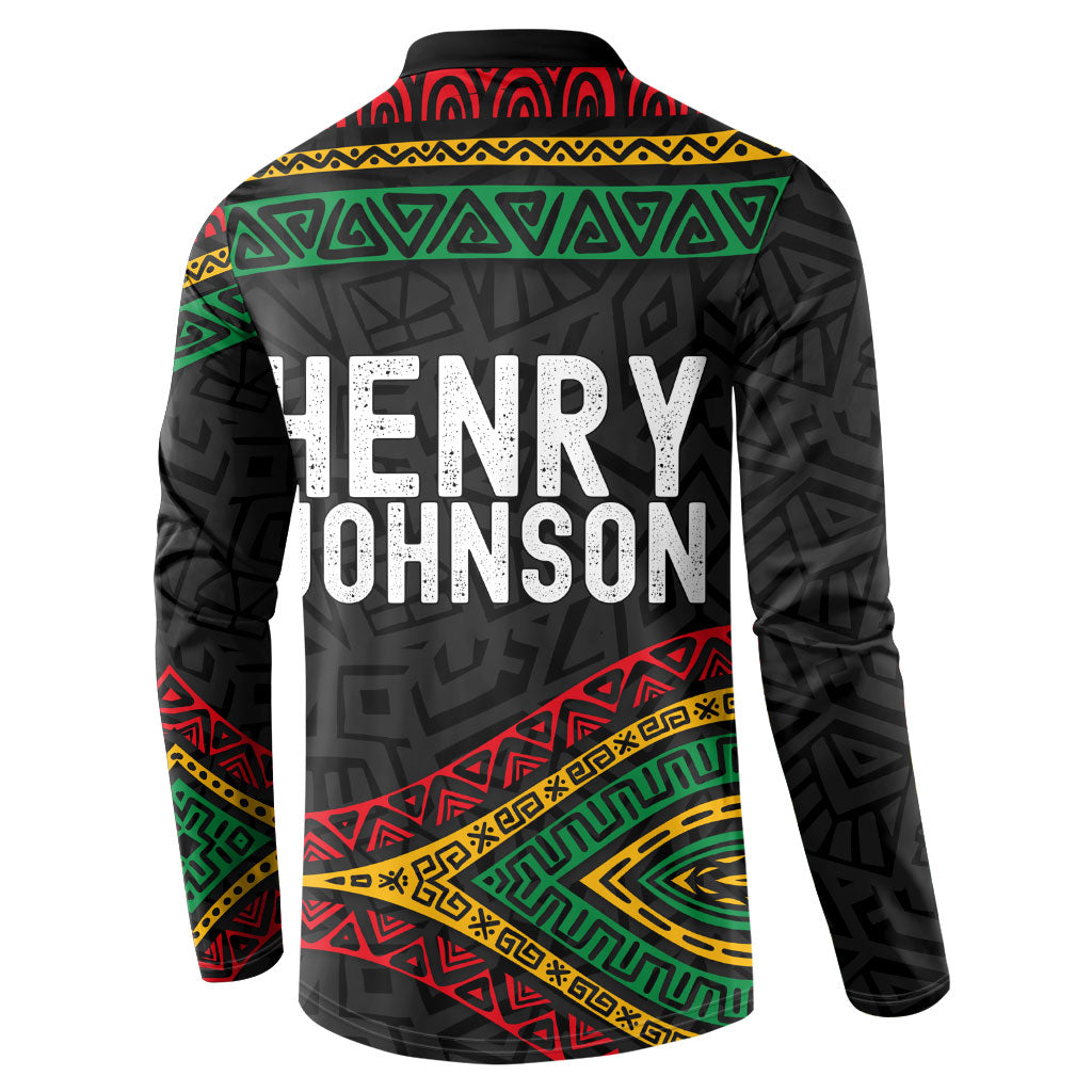 Henry Johnson Black History Month Button Sweatshirt Pan African Colors Tribal Geometric Pattern