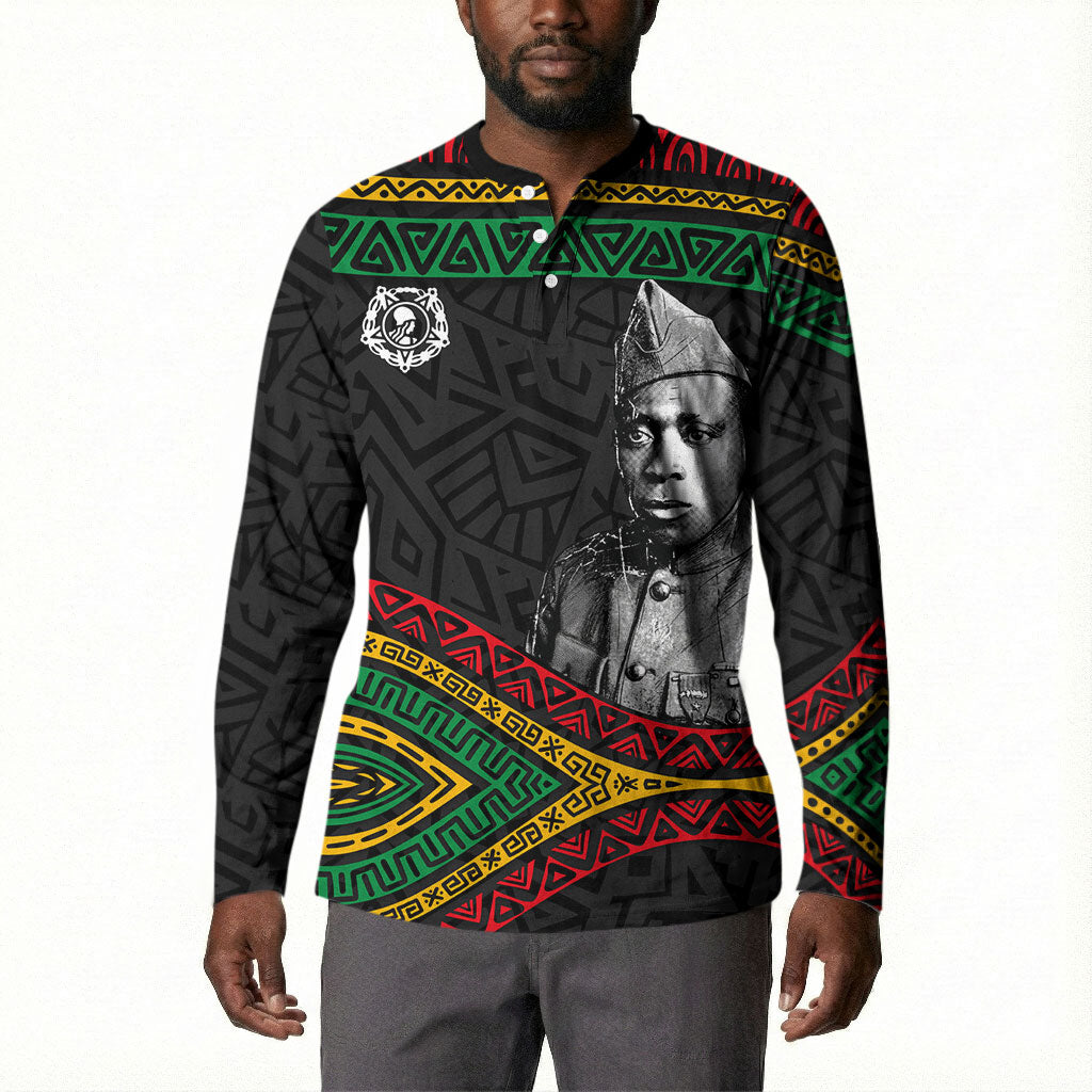 Henry Johnson Black History Month Button Sweatshirt Pan African Colors Tribal Geometric Pattern