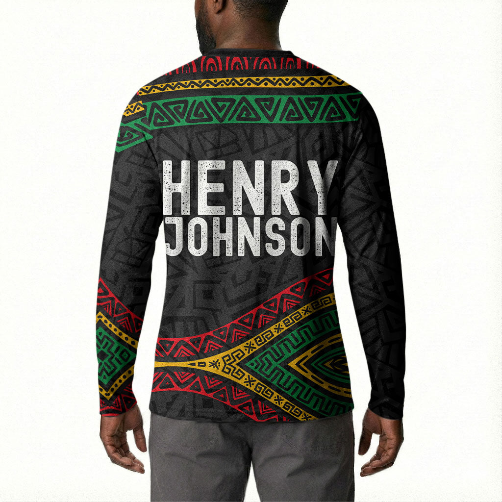 Henry Johnson Black History Month Button Sweatshirt Pan African Colors Tribal Geometric Pattern