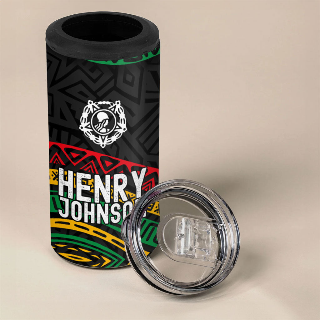 Henry Johnson Black History Month 4 in 1 Can Cooler Tumbler Pan African Colors Tribal Geometric Pattern