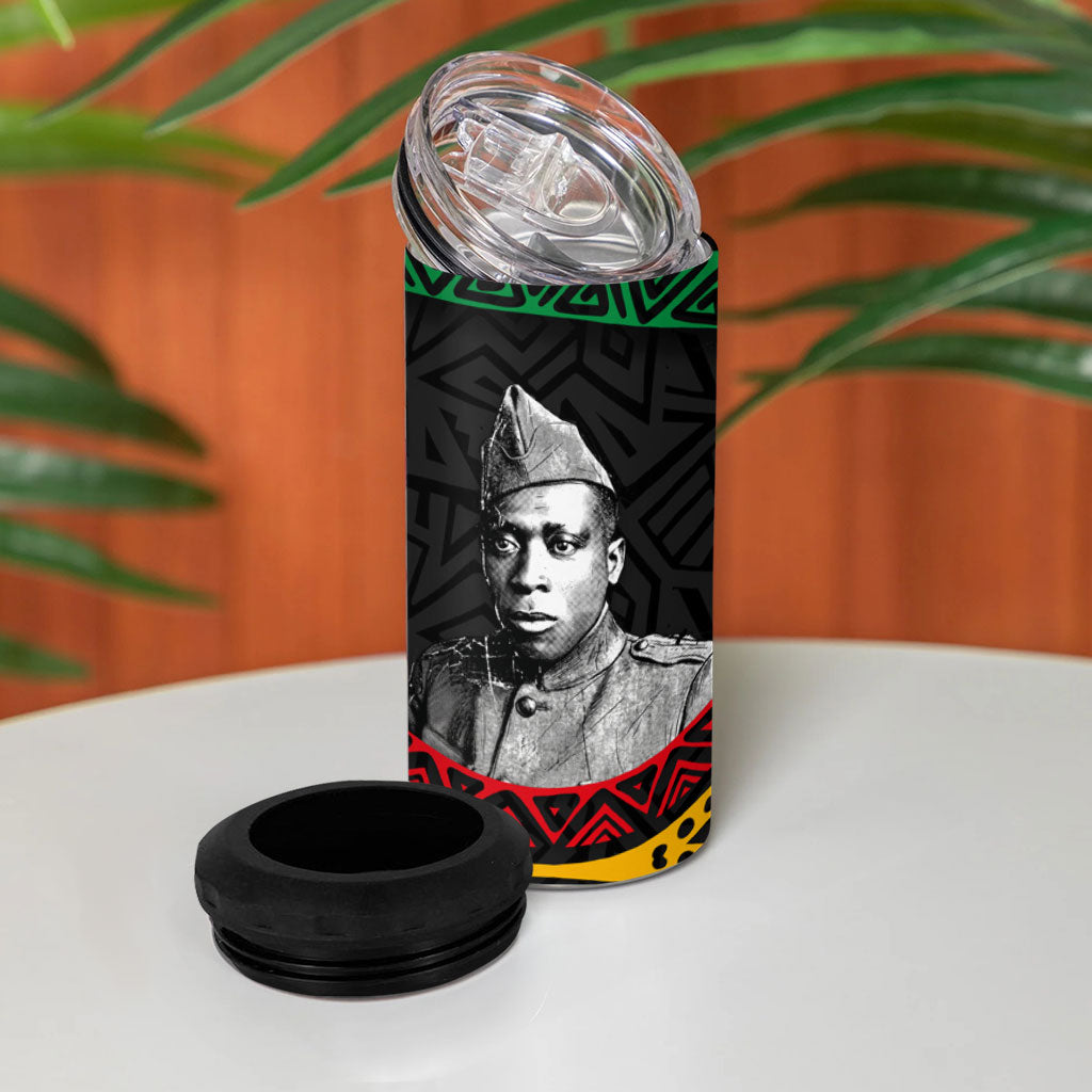 Henry Johnson Black History Month 4 in 1 Can Cooler Tumbler Pan African Colors Tribal Geometric Pattern