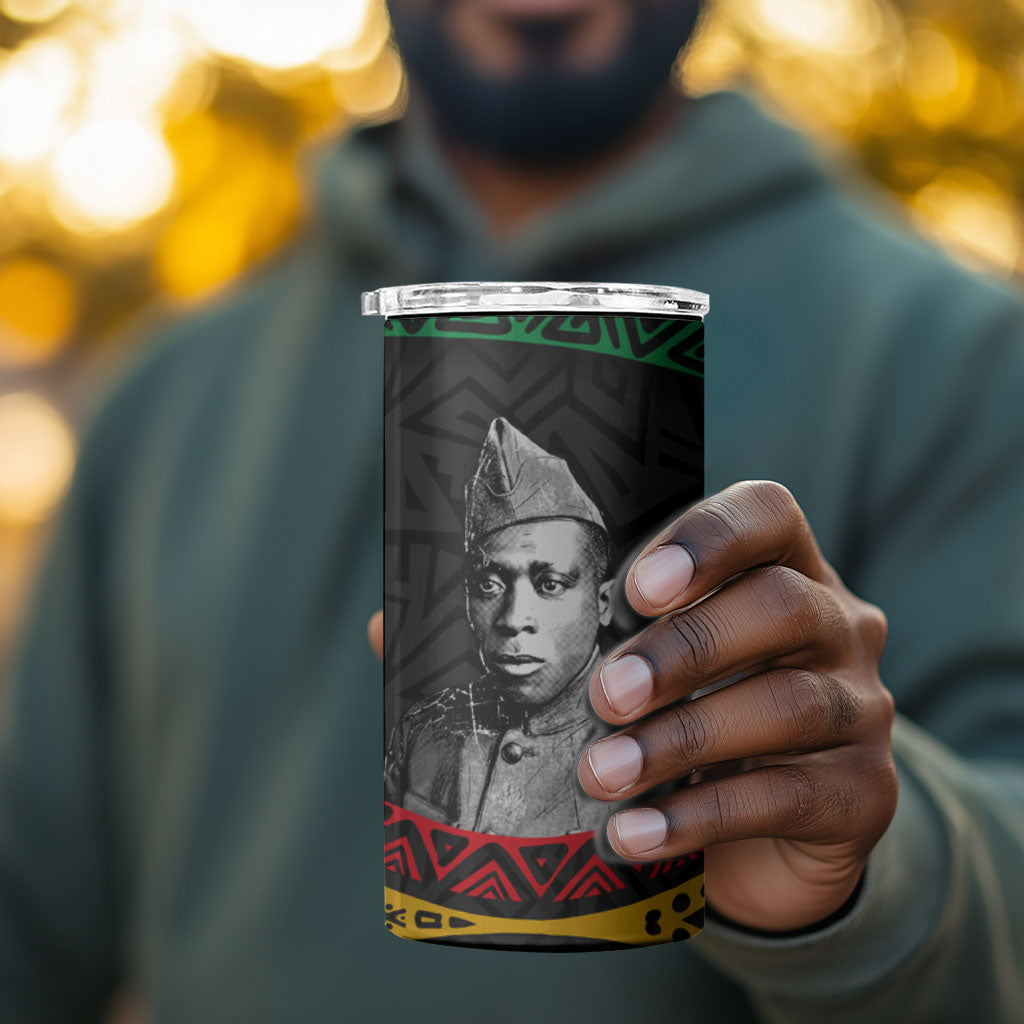 Henry Johnson Black History Month 4 in 1 Can Cooler Tumbler Pan African Colors Tribal Geometric Pattern