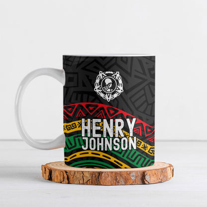 Henry Johnson Black History Month Ceramic Mug Pan African Colors Tribal Geometric Pattern