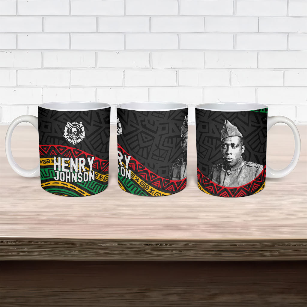 Henry Johnson Black History Month Ceramic Mug Pan African Colors Tribal Geometric Pattern