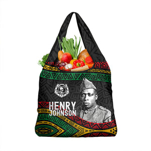 Henry Johnson Black History Month Grocery Bag Pan African Colors Tribal Geometric Pattern