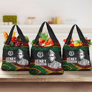 Henry Johnson Black History Month Grocery Bag Pan African Colors Tribal Geometric Pattern