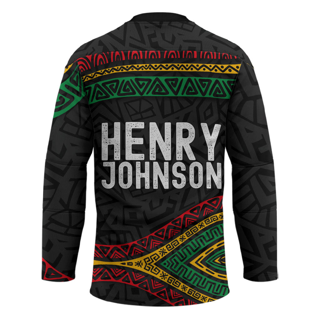 Henry Johnson Black History Month Hockey Jersey Pan African Colors Tribal Geometric Pattern