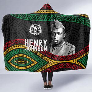 Henry Johnson Black History Month Hooded Blanket Pan African Colors Tribal Geometric Pattern